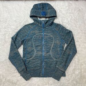 Lululemon Full Zip Scuba Hoodie Size 10 Blue Stripe Thumbholes Fleece